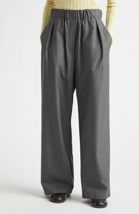 Jil Sander Pleated Pinstripe Elastic Waist Wool Wide Leg Pants in Koala at Nordstrom, Size 40