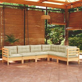 vidaXL Muebles De Jard&iacute;n 6 Pzas Y Cojines Madera Maciza De Pino Crema Vidaxl