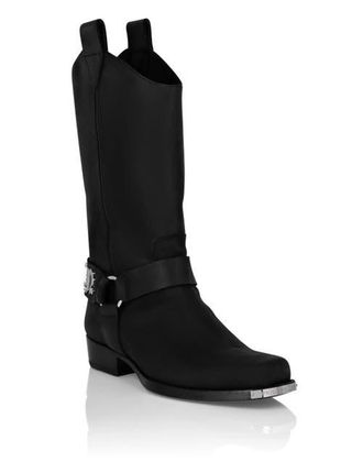 Philipp Plein Leather Boots Flat High Gothic Plein Men in Black at Nordstrom, Size 40