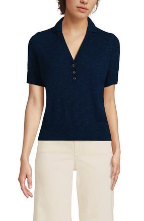 Lands End Cotton Blend Short Sleeve Polo Sweater in Deep Sea Navy at Nordstrom, Size X-Small