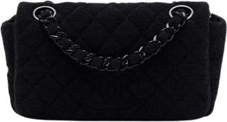 Chanel Pre-owned Quilted Terry Cloth Shoulder Bag - Dames - Vintage Schoudertas - Zwart - ONE Size - Katoen - Vintage