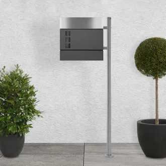 ECD Germany Ecd Germany Buz&oacute;n Autoportante Antracita De Acero Inoxidable Exterior Con Soporte Poste Casillero Moderno Con Espacio Para Revistas, Placa De Identifi