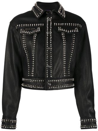 Philipp Plein leather skull biker jacket - women - Lamb Skin/Polyester/Spandex/Elastane - M - Black