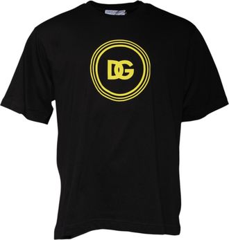 Dolce & Gabbana Black Logo Print Cotton Crew Neck Mens T-shirt
