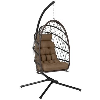OEM Silla Colgante Huevo Con Soporte Cesta Plegable Coj&iacute;n Reposacabezas Y Cuerda Carga 120 Kg Marr&oacute;n