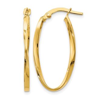 Diamond2Deal 14K Yellow Gold Twisted Oval Shape Hoop Earrings
