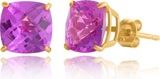 MAX + STONE Sterling Silver or Gold 8mm Cushion Cut Gemstone Birthstone Stud Earrings