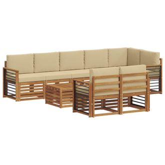 vidaXL Conjunto De Sof&aacute;s De Exterior 9 Uds. Natural Y Beige Poli&eacute;ster Vidaxl