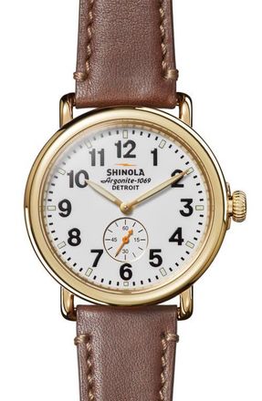 Shinola The Runwell Leather Strap Watch, 41mm in White at Nordstrom
