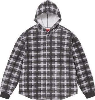 SUPREME FW23 Week14 Hooded Plaid Knit Shirt Jacket Black SUP-FW23-224
