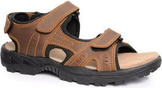 Northwest Territory Mens Leather Sandals Sports Velcro Straps, with Padded Insole (Brown, UK 12)