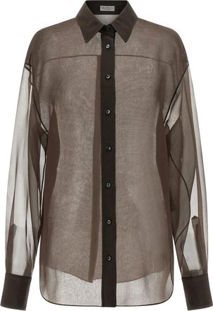 Brunello Cucinelli Dames, Blouses & Shirts, Bruin, Maat: S Zijde