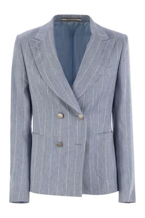 Tagliatore Linen And Cotton Double-Breasted Pinstripe Blazer