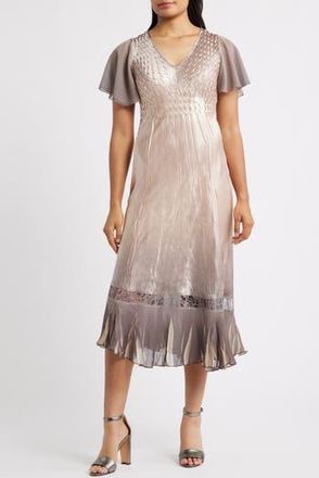 Komarov Tiered Charmeuse & Chiffon Cocktail Dress in Oyster Smoke Ombre at Nordstrom Rack, Size Medium