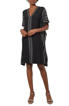 Ming Wang Shimmer Stripe Knit Dress in Black/Silver at Nordstrom, Size Medium