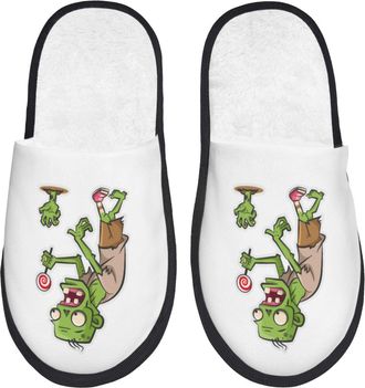 Generic Fluffy Mens Slipper Halloween Zombie Cartoon Characters Mens Slipper Plush Womens Slippers for Hotels Ladies Family L