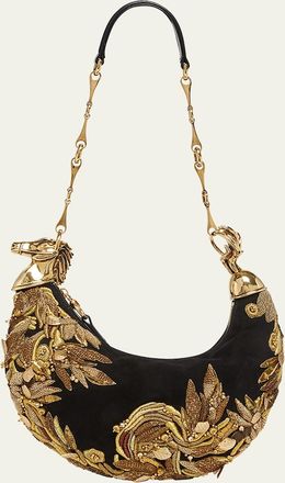 Chlo&eacute; Chain Horse Bead-Embroidered Shoulder Bag in Suede
