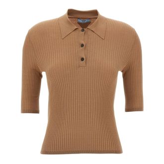 Prada Camisa Polo de Algod&oacute;n - Tops - Mujer - Beige - S