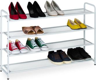 Relaxdays Relaxdays Shoe Rack, Storage for 16 Pairs, HxWxD: 65 x 100 x 25.5 cm, Metal Organiser, Narrow, 4 Shelves, Hallway, White