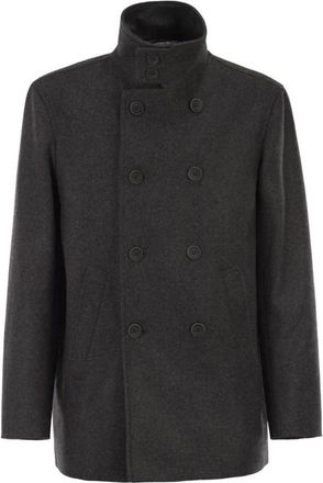 Herno Double-Breasted Wollen Blend Jas - Heren - Mantel - Grijs - XL - Wol - Jassen