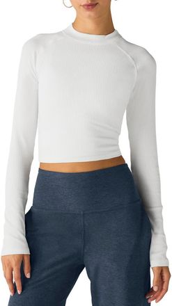 Beyond Yoga Contours Rib Mock Neck Crop Top in White at Nordstrom Rack, Size X-Large