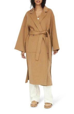 Belle & Bloom Wide Awake Split Hem Wool Blend Coat in Camel at Nordstrom, Size X-Small