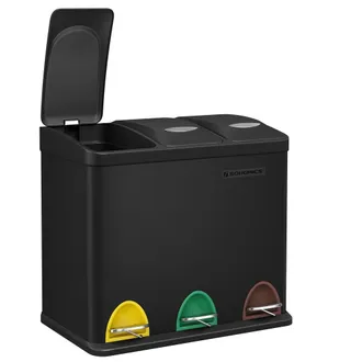 Songmics Cubo de basura de 3 x 8 l con tapas de color negro