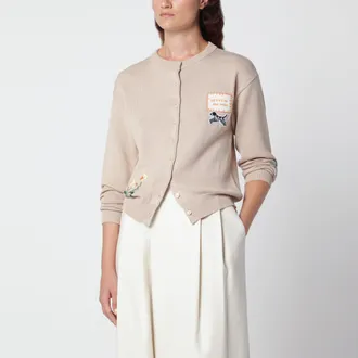 Max Mara Cardigan color mandorla in cotone con intarsi