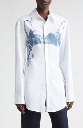 Jean Paul Gaultier Scanned Bra Trompe lOeil Stretch Poplin Button-Up Shirt in White/Blue Grey at Nordstrom, Size 4 Us