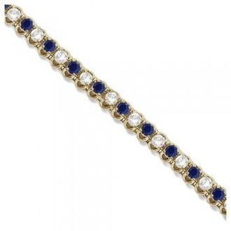 Allurez Round Lab Blue Sapphire & Lab Diamond Tennis Bracelet 14k Yellow Gold (4.75ct)
