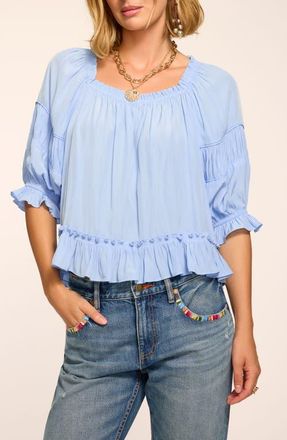 Ramy Brook Natasha Peasant Top in Bazaar Blue at Nordstrom, Size Xx-Small