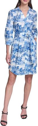 Karl Lagerfeld Toile Print Long Sleeve Shirtdress in Porcelain Blue Combo at Nordstrom, Size 2
