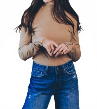 Dex Clothing Ribbed Mock Neck Top In Warm Beige - Hoc Spring