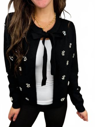 DAGNE DOVER Effortlessly Extra Knit Long Sleeve Cardigan In Black