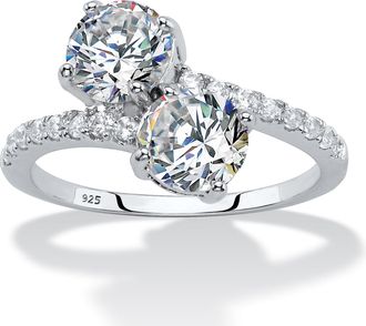 Palm Beach Jewelry 2.74 TCW CZ Sterling Silver 2-Stone Bypass Ring