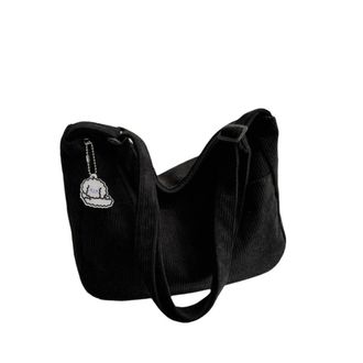 Generic Womens Corduroy Shoulder Bag, Corduroy Crossbody Bag, Casual Large Capacity Tote with Zipper Closure(Black)