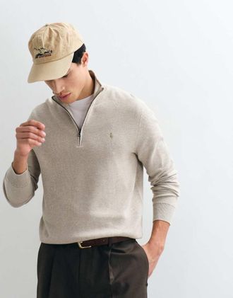 Polo Ralph Lauren Maglione marrone chiaro vestibilit&agrave; standard con zip corta