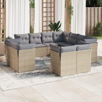 vidaXL Set De Sof&aacute;s De Jard&iacute;n 11pzas Con Cojines Rat&aacute;n Sint&eacute;tico Beige Vidaxl