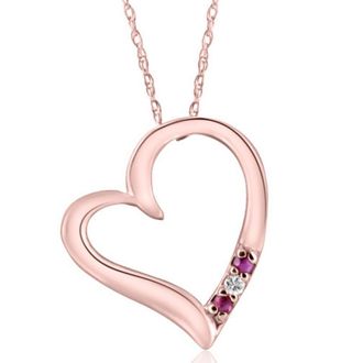 Pompeii3 Diamond & Ruby Heart Pendant 3-Stone Rose Gold with 18 Chain