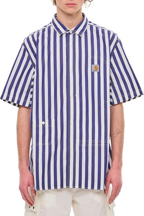 Junya Watanabe Short-Sleeved Striped Cotton Shirt with Logo Patch