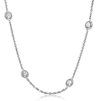 Pompeii3 4Ct Diamonds By The Yard Necklace 14K White Gold Lab Grown Station Pendant