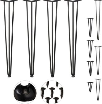 Relaxdays Relaxdays - Pack 4 Patas Horquilla Para Mesas, Muebles, Hairpin Legs, 3 Barras Met&aacute;licas, Acero Y Goma, 71 Cm Alto, Negro