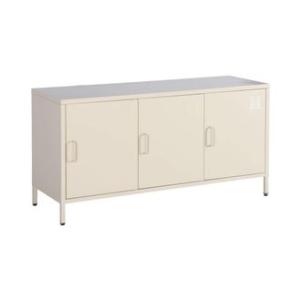 Sweeek Mueble de tv industrial, con 3 puertas, de metal, 120cm, color crema