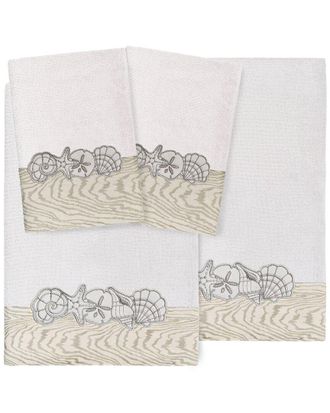 Linum Home Textiles 100% Turkish Cotton Shell Row 4Pc Embellished Towel Set