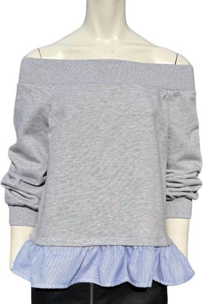 After Market Off The Shoulder Sweatshirt In Grey, Blue And White Pinstripe