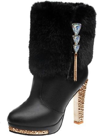 Generic White Boots Women Boots For Women Uk Leather Terry Fleece-Ankle Boots For Women High Heel Sparkly Winter Boots For Women Uk Wide Fit Size 9 Snow Boots