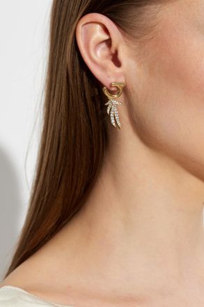Ferragamo Earrings With Shimmering Crystals, Womens, Gold