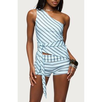 Edikted Chantal Asymmetric Stripe Tank in Light-Blue at Nordstrom, Size X-Small