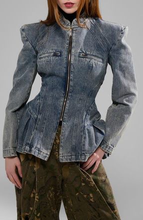 Azalea Wang Virelle Structured Denim Peplum Jacket at Nordstrom, Size Small