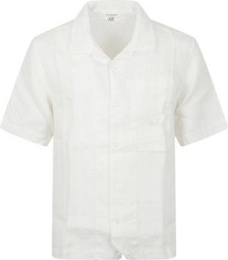 C.P. Company Linnen Bowling Shirt - Heren - Korte mouwen Overhemden - Wit - L - Linnen - Overhemden
